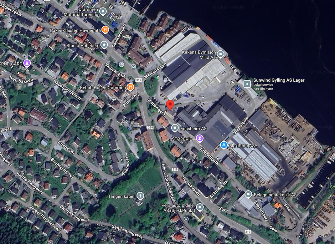Kart over Støperigata 7, 3040 Drammen